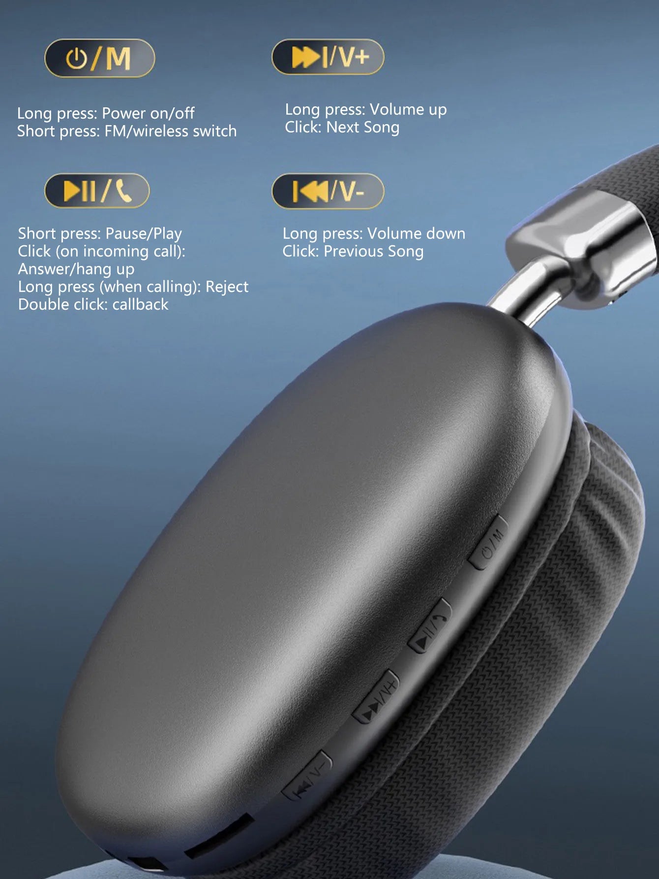 Wireless Over-Ear Headphones,5.3 Chip,Hi-Fi 360° Surround Sound,Dual Device Connection,Long Battery,Stylish Wireless Headset