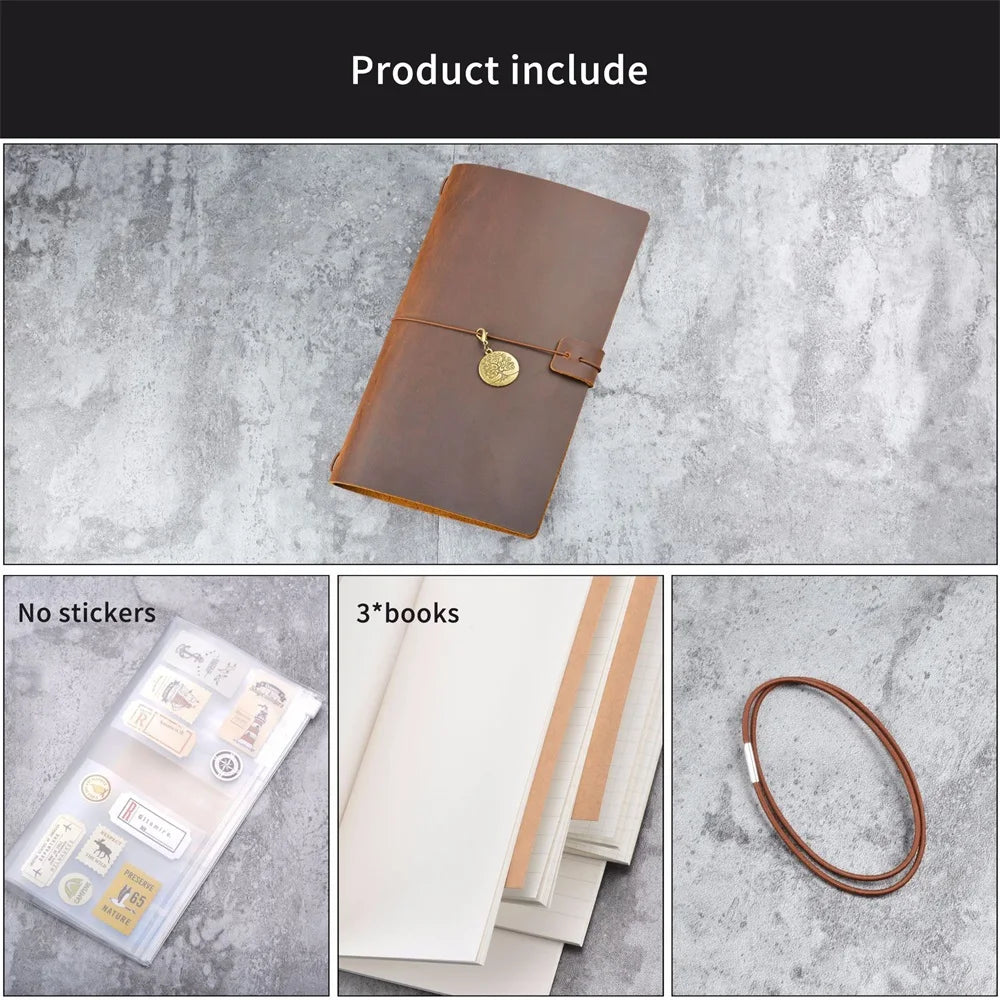 Travel Notebook Retro Leather Journal DIY Handmade Vintage Planner Note Book Portable Sketchbook Teacher School Gift 192 Pages