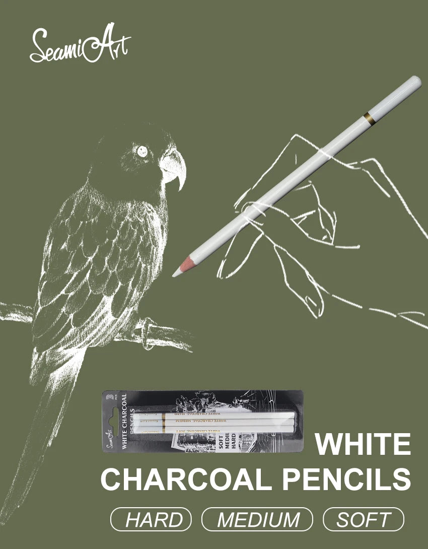 SeamiArt 3Pcs White Soft/Medium/Hard Charcoal Pencil for Sketch Carbon Pen Sketch Art Tools Office School Supplies Pencils