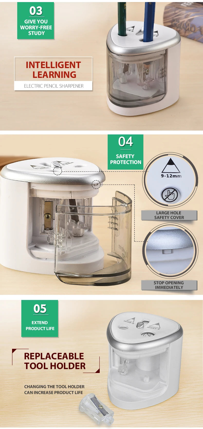 Study Manual Auto Automatic Drawing Pencil Pen Sharpener Electric Switch Pencil Sharpener Stationery Home Office School Supply
