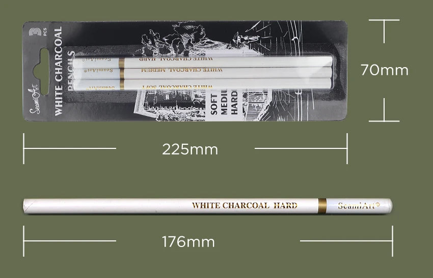 SeamiArt 3Pcs White Soft/Medium/Hard Charcoal Pencil for Sketch Carbon Pen Sketch Art Tools Office School Supplies Pencils