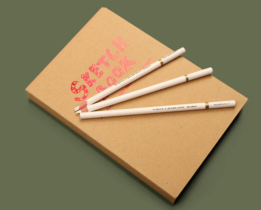 SeamiArt 3Pcs White Soft/Medium/Hard Charcoal Pencil for Sketch Carbon Pen Sketch Art Tools Office School Supplies Pencils