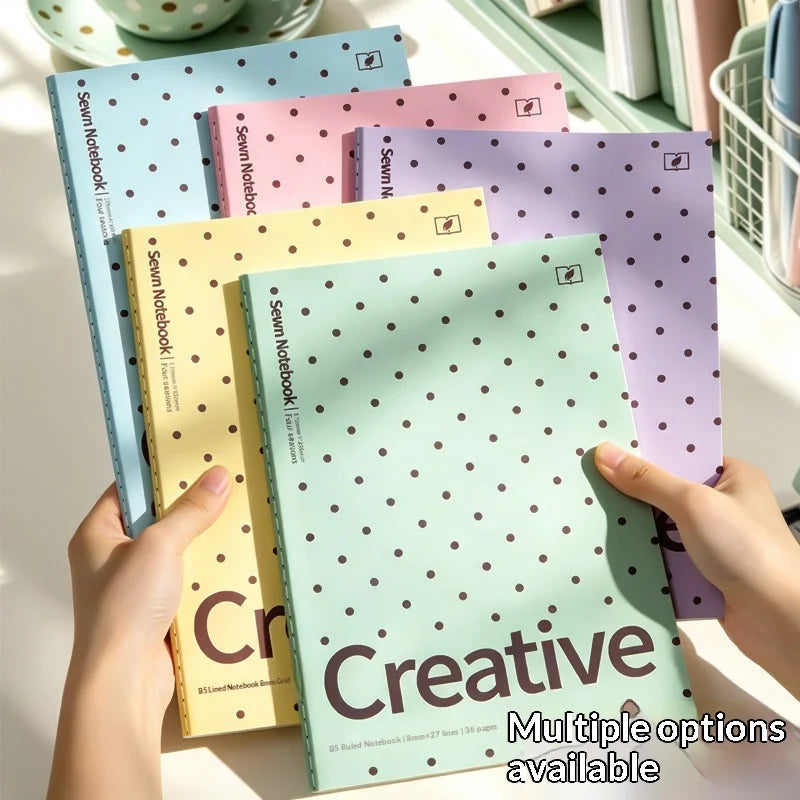 Color Polka Dot Lay‑Flat Thick Notebook Aesthetic Journal Notepad for School Office Travel Diary Writing Gift