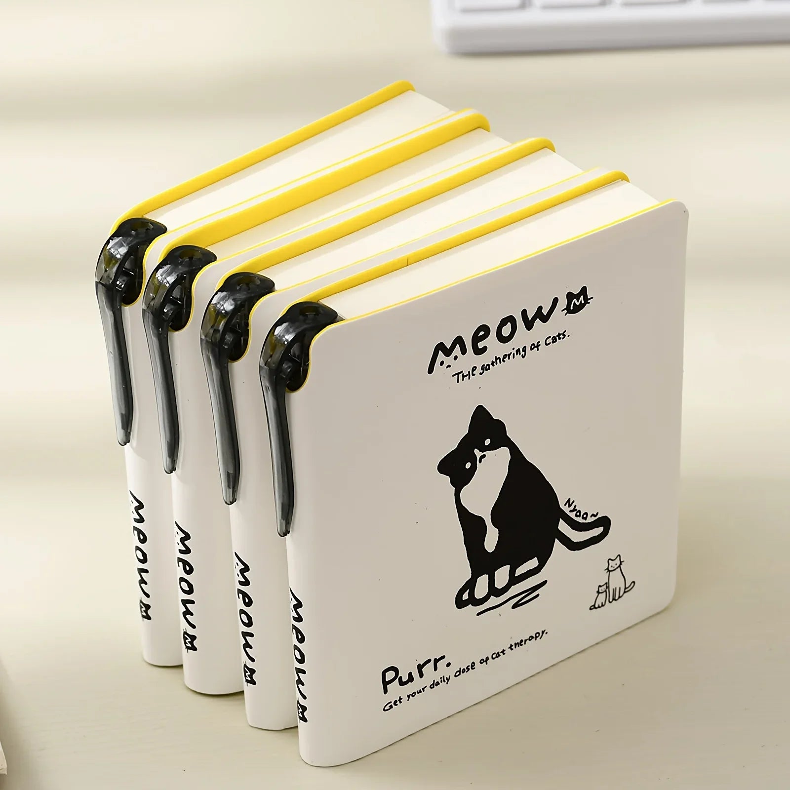 Cartoon Cat Notebook Paper Cover 224 Pages Notebook Print Pen Holder Travel Portable Office School Stationery Daily Memo Gift