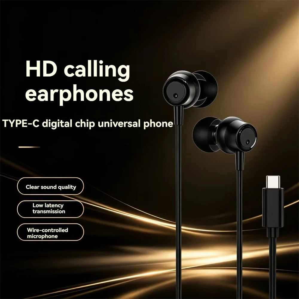 696 Portable Wired In Ear Headphones HD Calling Earphones Clear Sound Quality Music Playing TYPE-C Universal Headset