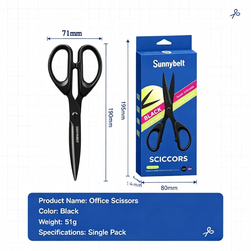 Sharp Black Cutting Scissors Thickened Steel Blade Comfort Resin Handle Multipurpose Office School Household Craft Tools