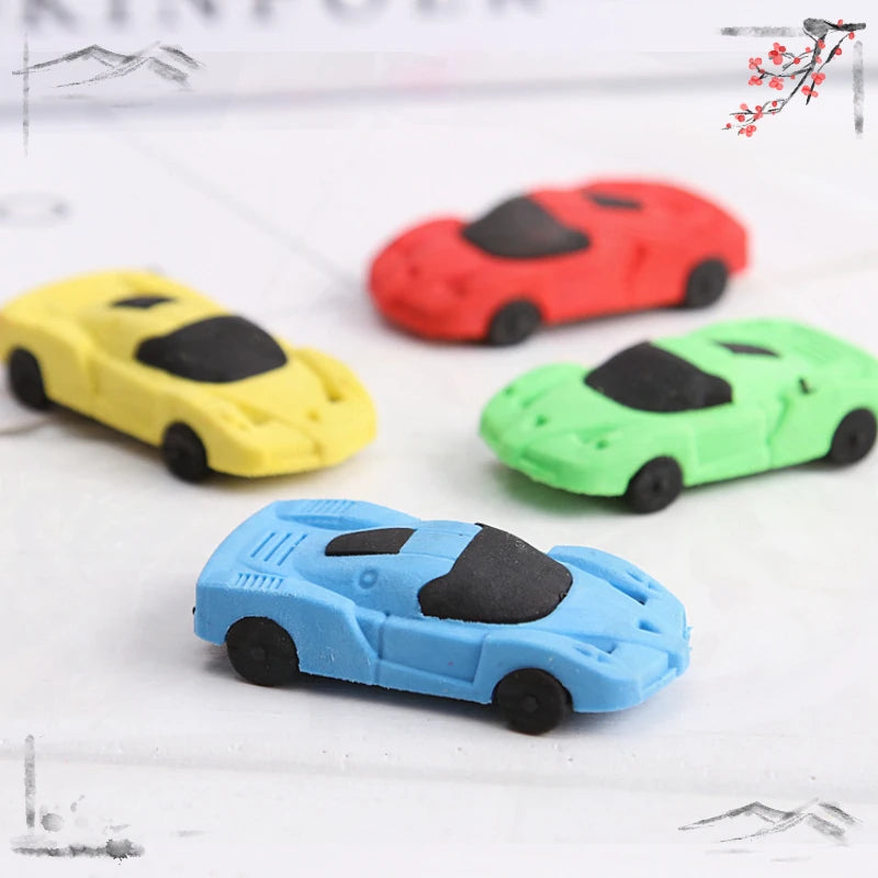4 Pcs Cute and Creative Car Erasers for Children's Back To School Learning Supplies Kawaii Stationery