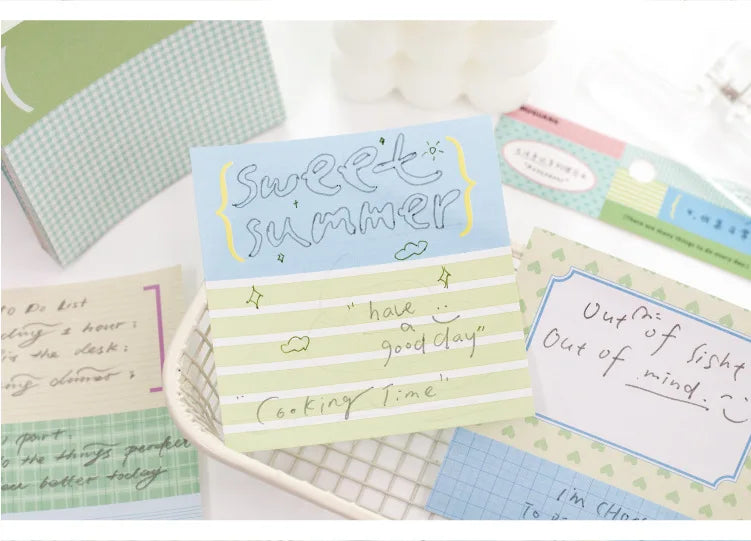 100 Sheets Grid White Kraft Paper Notepad, Pastel Plaid Memo Notes, Self‑adhesive Sticky Notes for Journal Planner School Office
