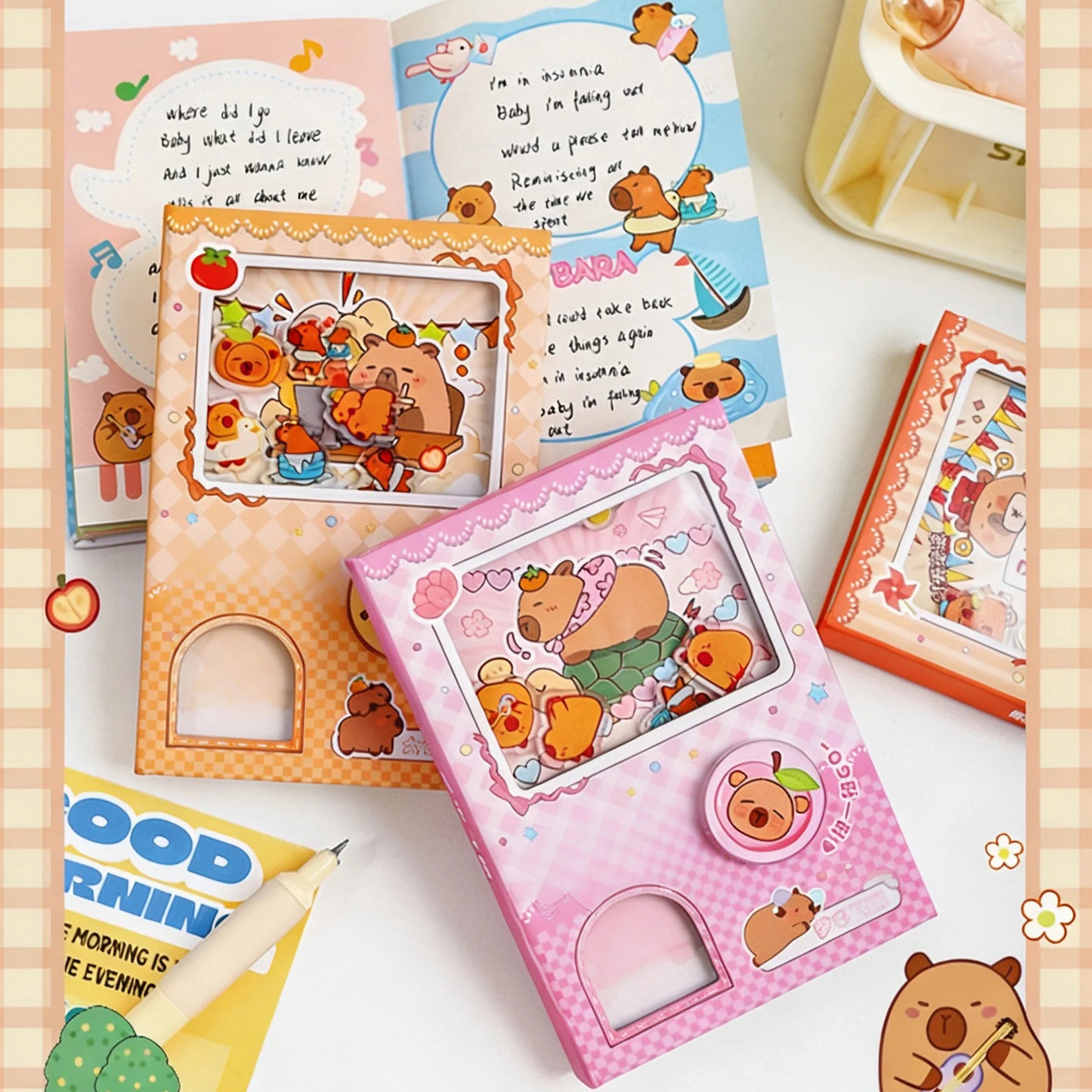 Cute Capybara School Notebook, Kawaii Cartoon Writing Journal with Interactive Gashapon Cover, Back to School Supplies for Kids