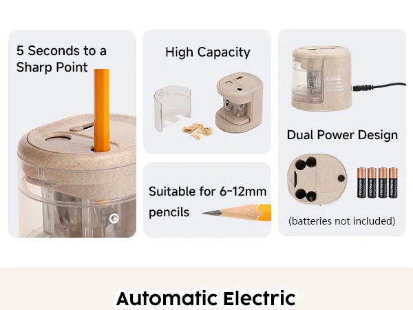EAGLE Automatic Electric Pencil Sharpener, 5S Fast Sharpening for 6-12mm All Shapes Pencils Home School Office Art Studio