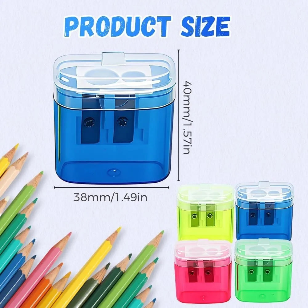 High Quality Dual Holes Pencil Sharpeners With Lid Plastic Pen Sharpener Handheld Pencil Sharpening Tool School Office Supplies
