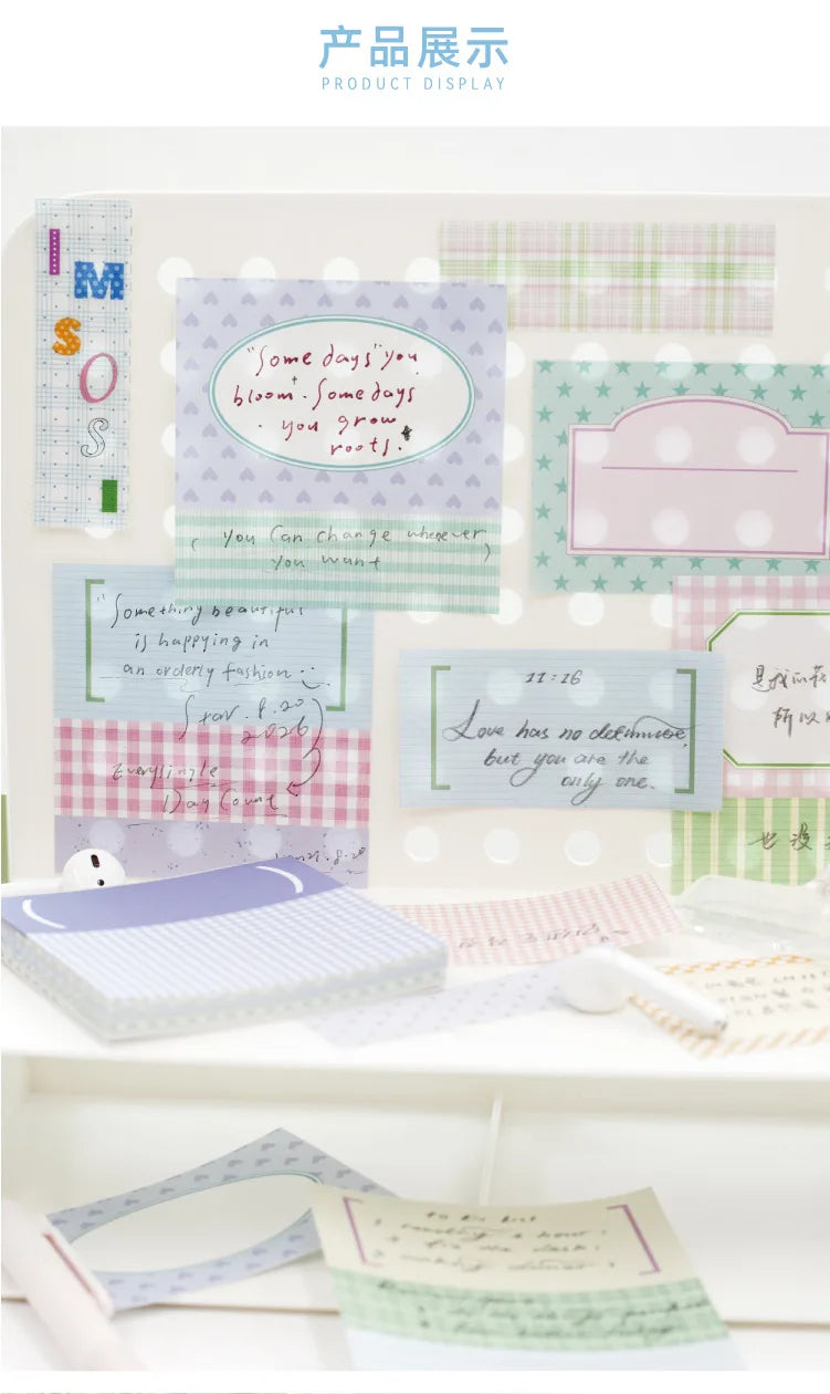 100 Sheets Grid White Kraft Paper Notepad, Pastel Plaid Memo Notes, Self‑adhesive Sticky Notes for Journal Planner School Office