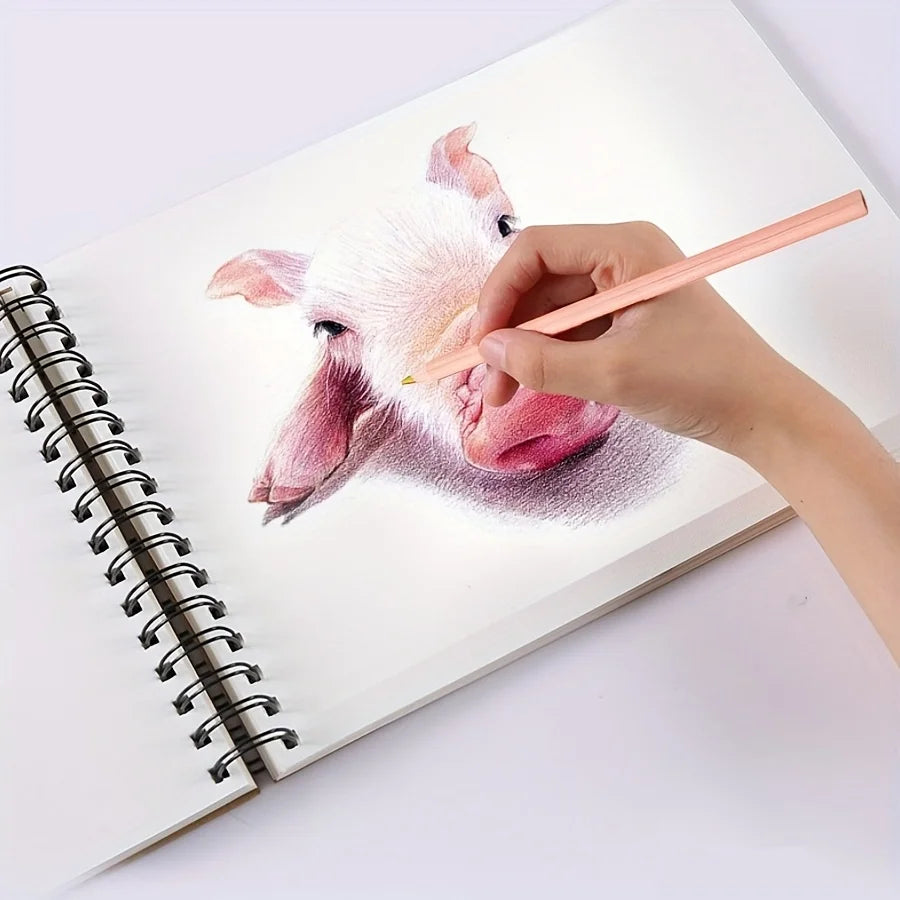 A4/16K/A5/A6 Two Sketchbooks + Two Colored Pencils, Top Spiral Binding, 30 Sheets Each, Perfect for Drawing Kits, Writing Artist