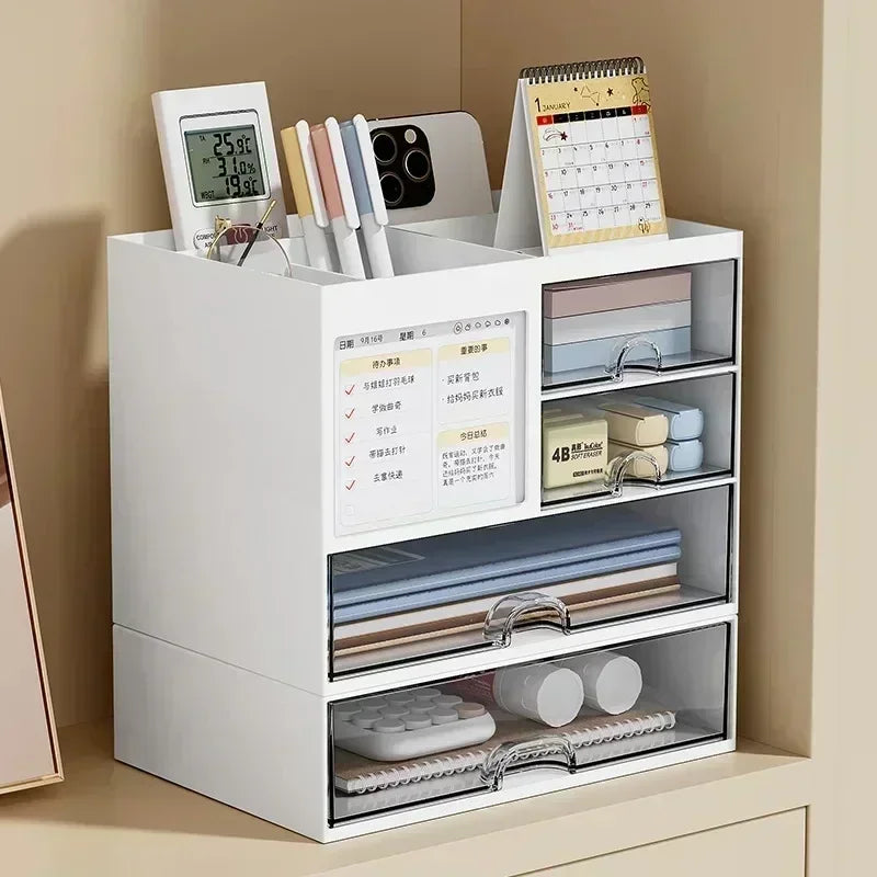 Desk Organizer with 2 Drawers, Plastic Cosmetic Storage, Desktop Organizer Set, Pencil Holder, Perfect for Storage WORLDKPI