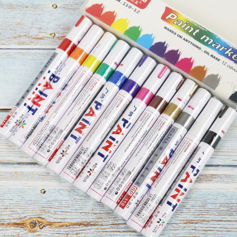 GN 6/12 Pcs Paint Pen Metal Paint Pen Waterproof Colorful Oil-based Markers Industrial Marking Painting Graffiti Paint Oil Pen