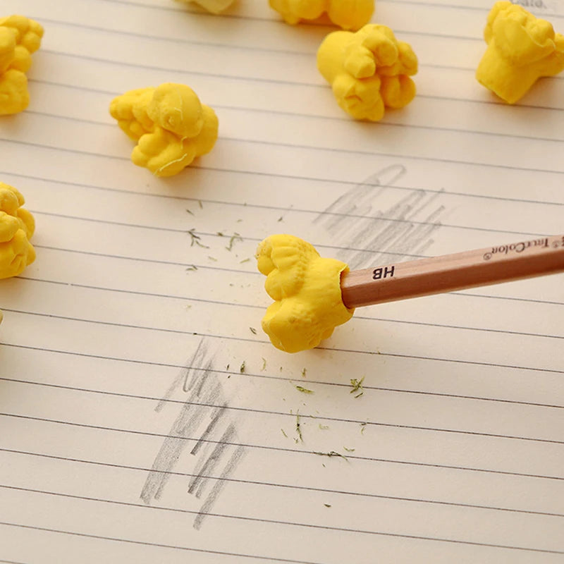 12pcs/box Cute Popcorn Shape Erasers Cute Stationery Pencil Rubbers Eraser Wipe Clean Without Leaving Marks Stationery