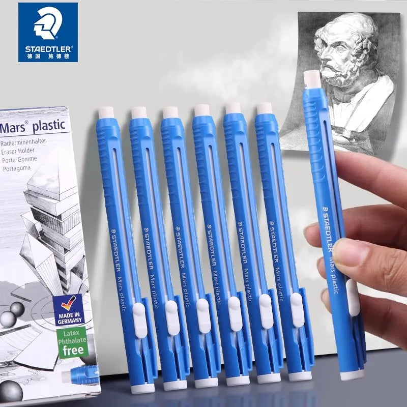 STAEDTLER Mars Plastic Eraser Pen with Refillable Holder,Smudge-Free & Tear-Free Precision, Retractable Design with Clip, Blue