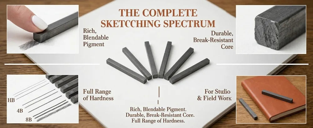 6PCS Square Shape Sketch Charcoal Sticks Break Resistant Pure Charcoal Drawing Charcoal 2.48in Square Charcoal Bars