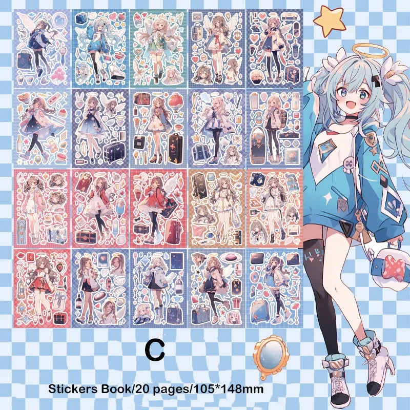Journamm 20sheets Kawaii Stickers Book DIY Scrapbooking Collage Stationery Decor Junk Journal Cartoon Materials Stickers