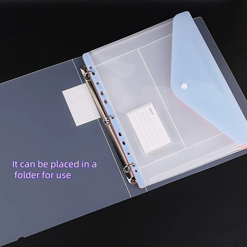 6pcs Expandable Binder Pockets - 11 Holes for 2/3/4 Ring Binders, Side-Opening Plastic Folders with Snap Button