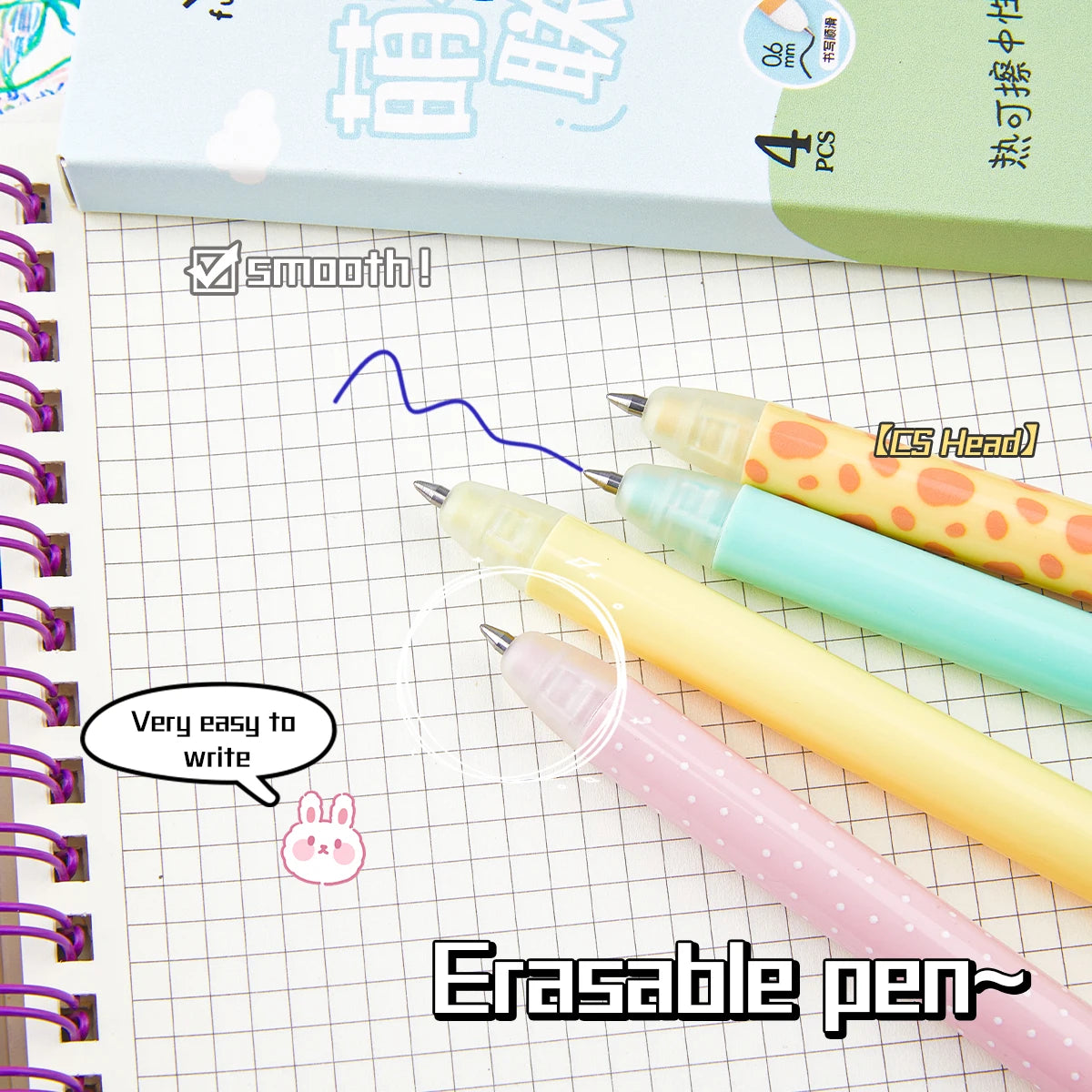 4pcs Zoo Animal Theme Blue Ink Erasable Gel Pens 0.5mm, Smooth Writing for School, Office, Journals, Back-to-School Supplies