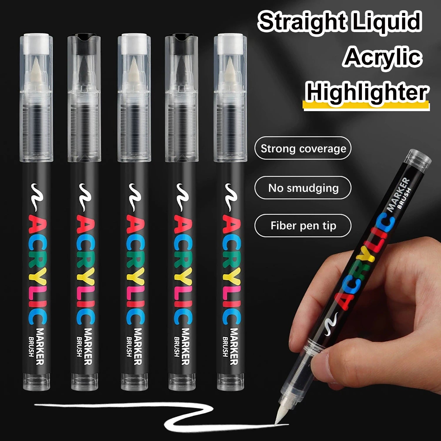 Acrylic Paint Markers Brush Tip, 12 pcs soft tip black & white acrylic marker with Direct-Liquid Ink Control System, Canvas, etc