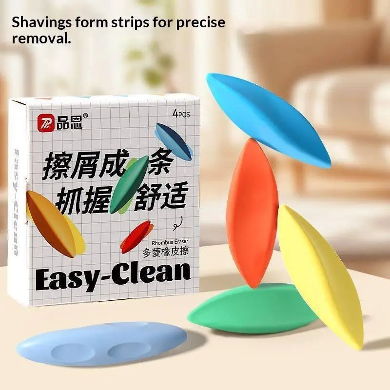 4 Pack Colorful Rhombus Erasers Comfortable Grip Mess Free Erasing Tear Resistant Erasers for High School Students