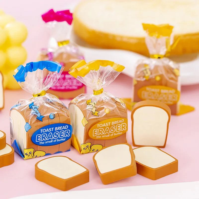 Creative Toast Bread Eraser Student Creative Stationery Children's 1st Period End Christmas Cute Gift Reward Kawaii Erasers