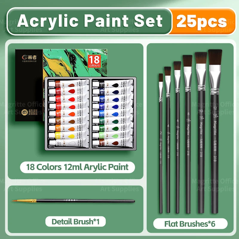 Acrylic Paint Set Professional Artist Quality,43/31/25/19pcs,12ml/0.41oz with Brushes for Beginners,Canvas,Wood,Paper,Wall,Glass