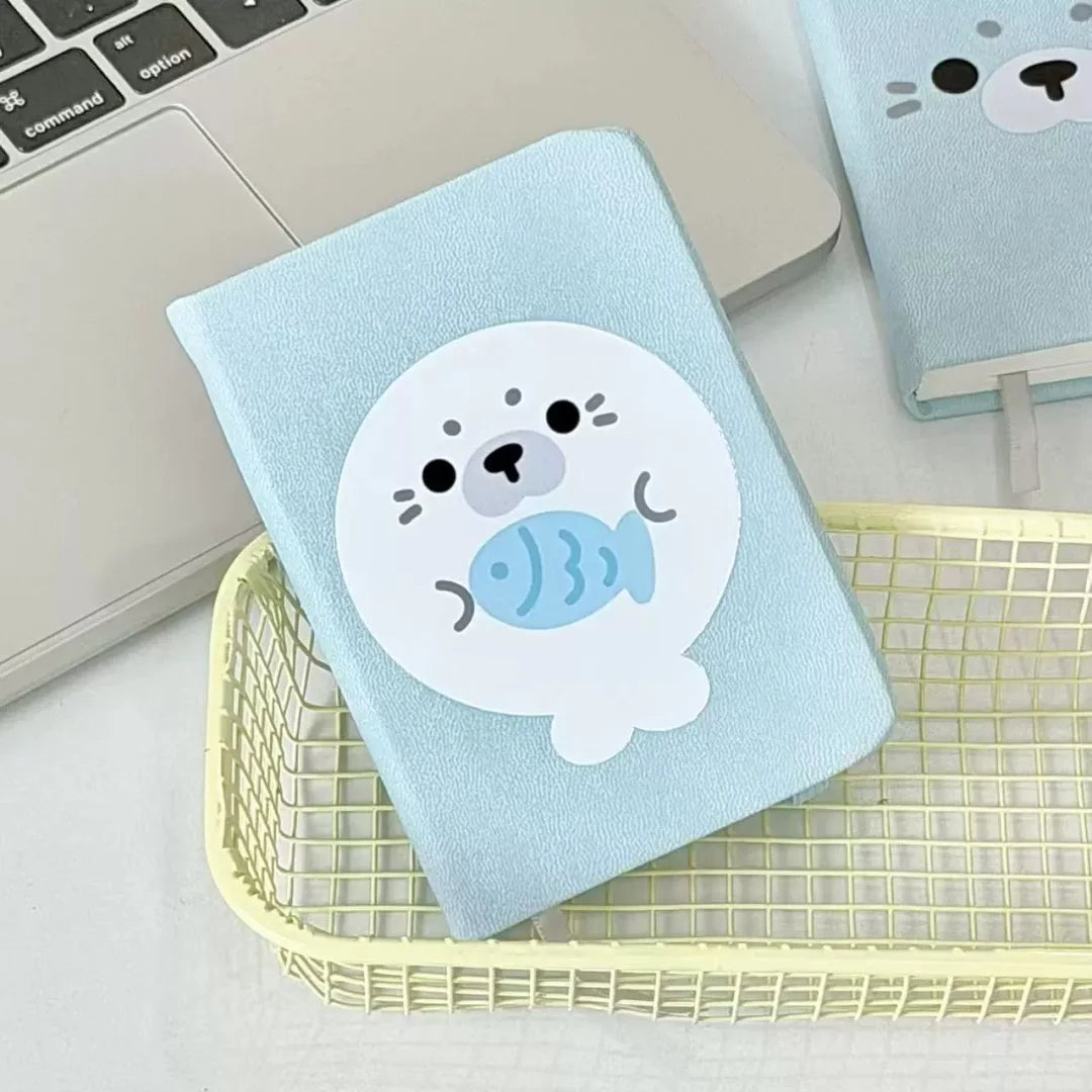 New Cartoon Seals Kawaii Notebook Soft School Supplies Blue Cute Animal Diary Book Leather Daily Planner Ribbon Kids Stationery