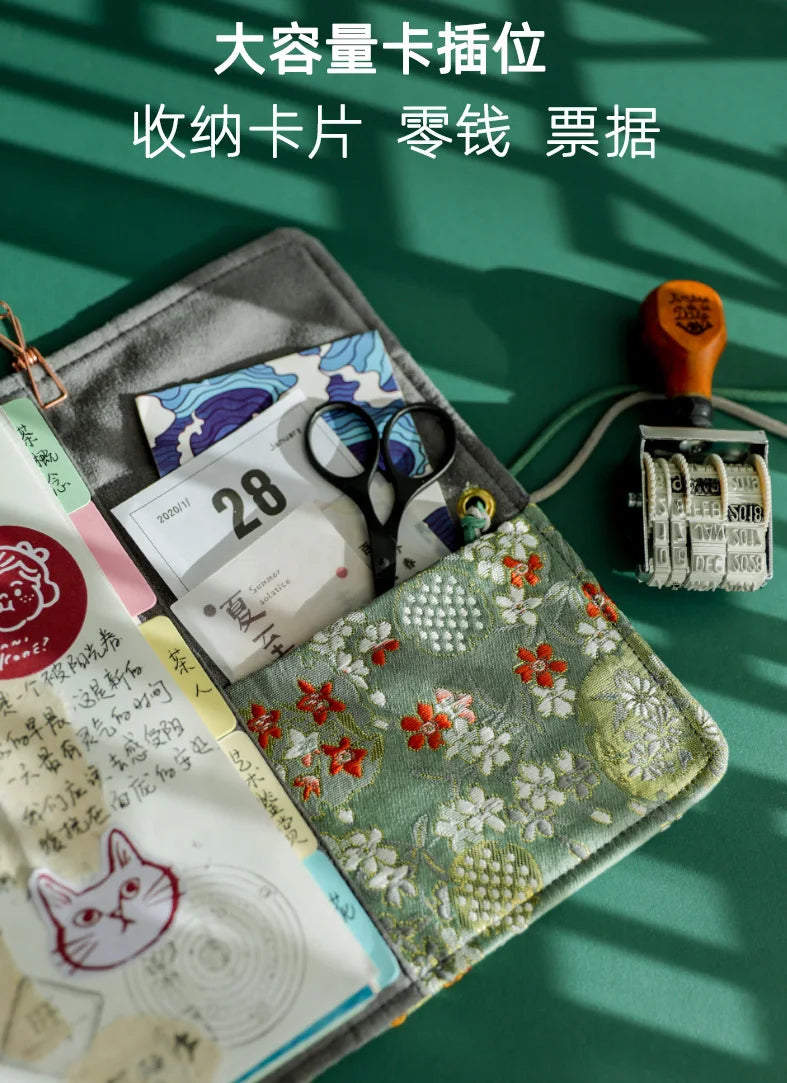 Beautiful Notebook for Girls Cloth Cover Retro Chinese Style Loose-leaf Diary Portable Scrapbook Binder Notepad Gift