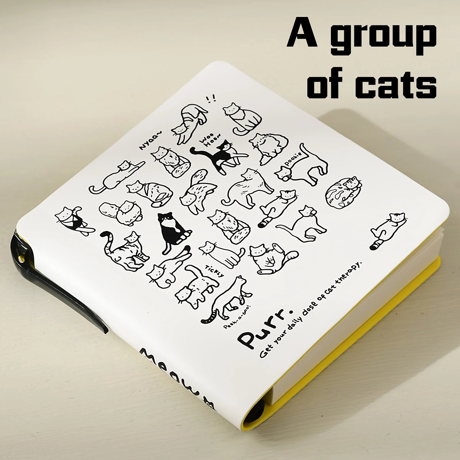 Cartoon Cat Notebook Paper Cover 224 Pages Notebook Print Pen Holder Travel Portable Office School Stationery Daily Memo Gift