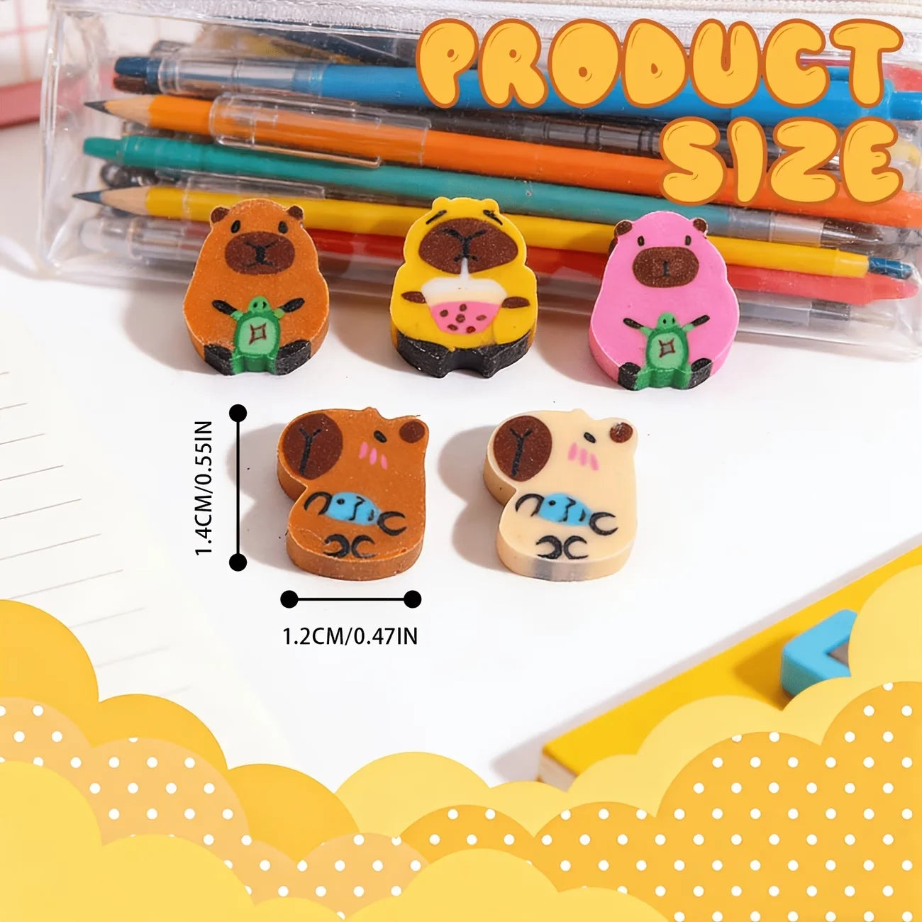 60 mini capybara-shaped erasers, with cute and mini designs, are perfect for classroom, home and school rewards
