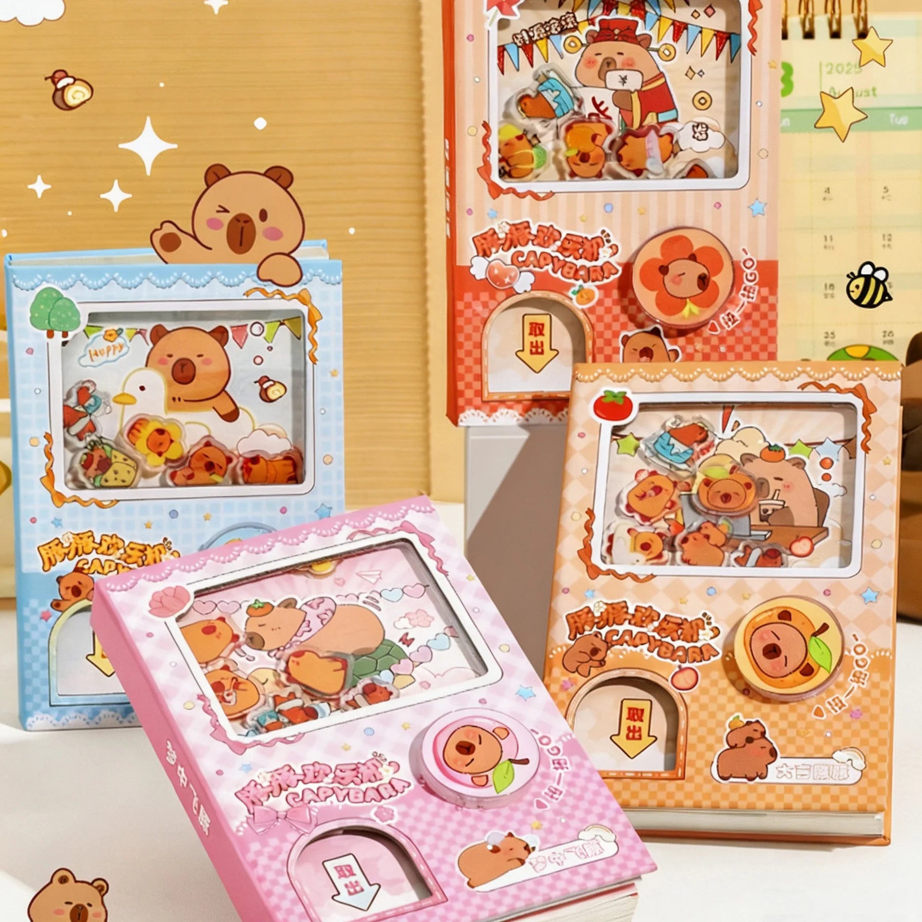Cute Capybara School Notebook, Kawaii Cartoon Writing Journal with Interactive Gashapon Cover, Back to School Supplies for Kids