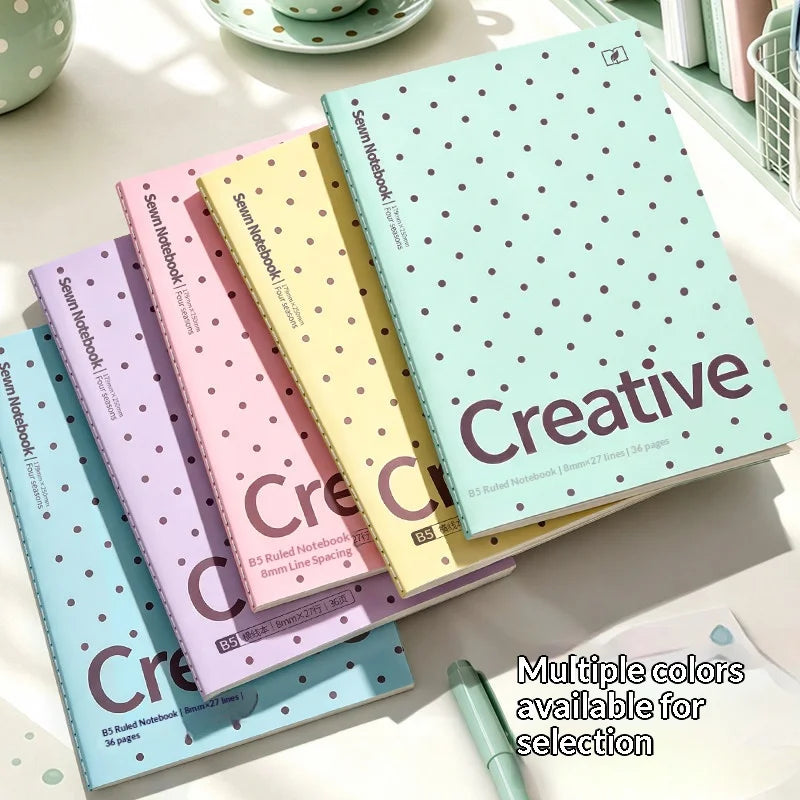 Color Polka Dot Lay‑Flat Thick Notebook Aesthetic Journal Notepad for School Office Travel Diary Writing Gift