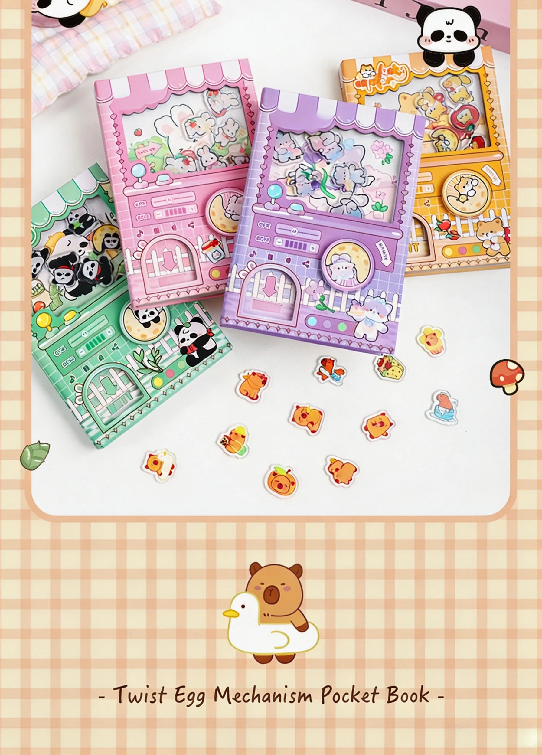 Cute Capybara School Notebook, Kawaii Cartoon Writing Journal with Interactive Gashapon Cover, Back to School Supplies for Kids