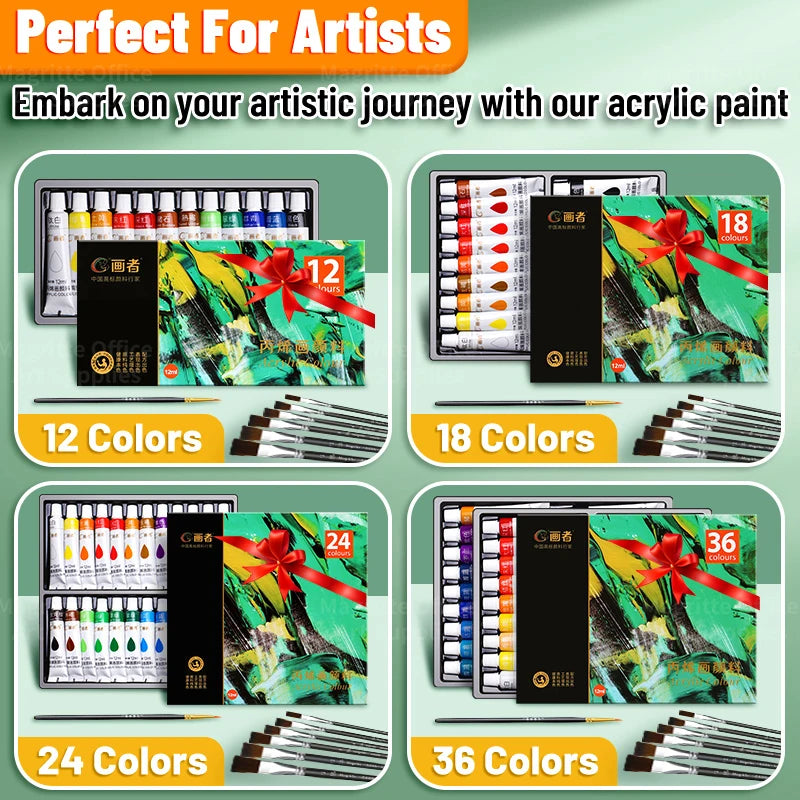Acrylic Paint Set Professional Artist Quality,43/31/25/19pcs,12ml/0.41oz with Brushes for Beginners,Canvas,Wood,Paper,Wall,Glass