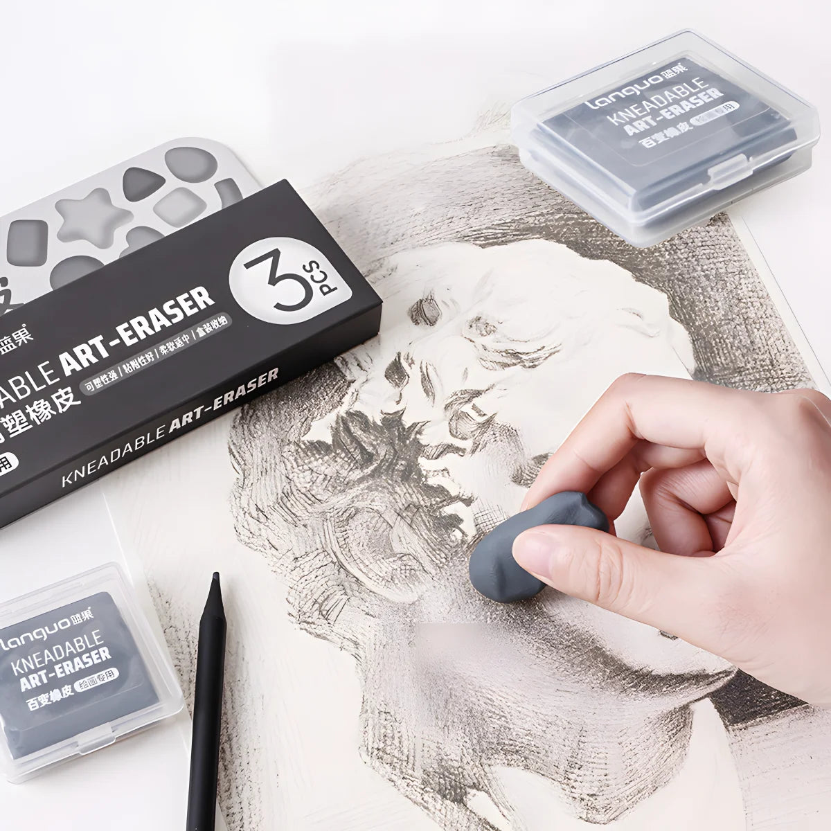 Kneaded Eraser, 3 Pack, Grey, Kneaded Erasers for Artists, Art Eraser, Kneadable Erasers, Back to School Supplies