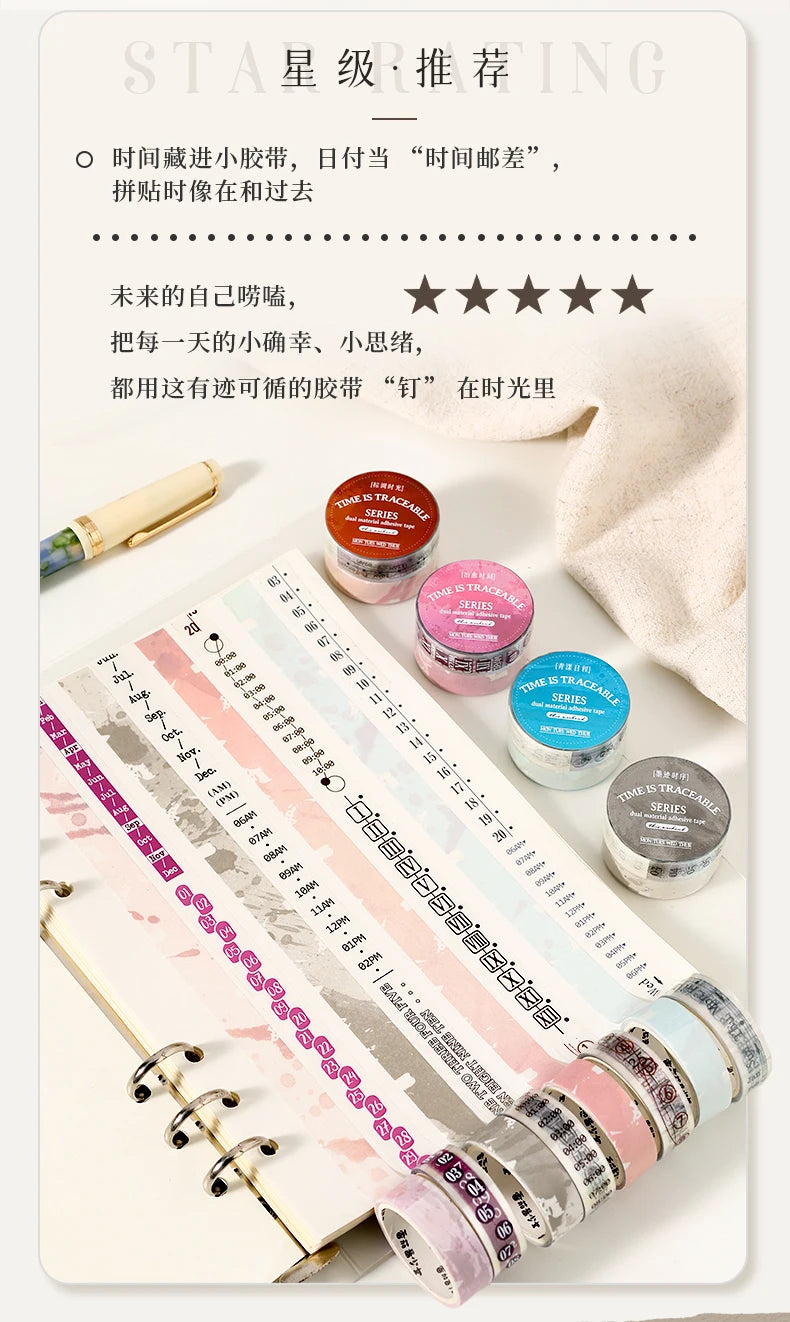 Journal GO 1.2x200cm Time Can Be Traced Tape Weekly Date Plan Tape Timeline Masking Tapes Planning Tape Scrapbooking Sticker