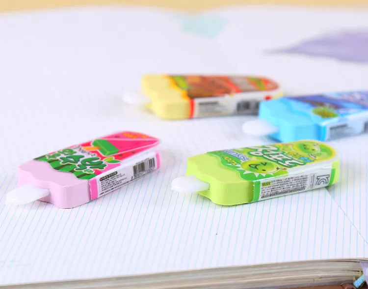 Wholesale Ice Cream Shaped Erasers, Educational Stationery for Elementary School Children, Pack of 4
