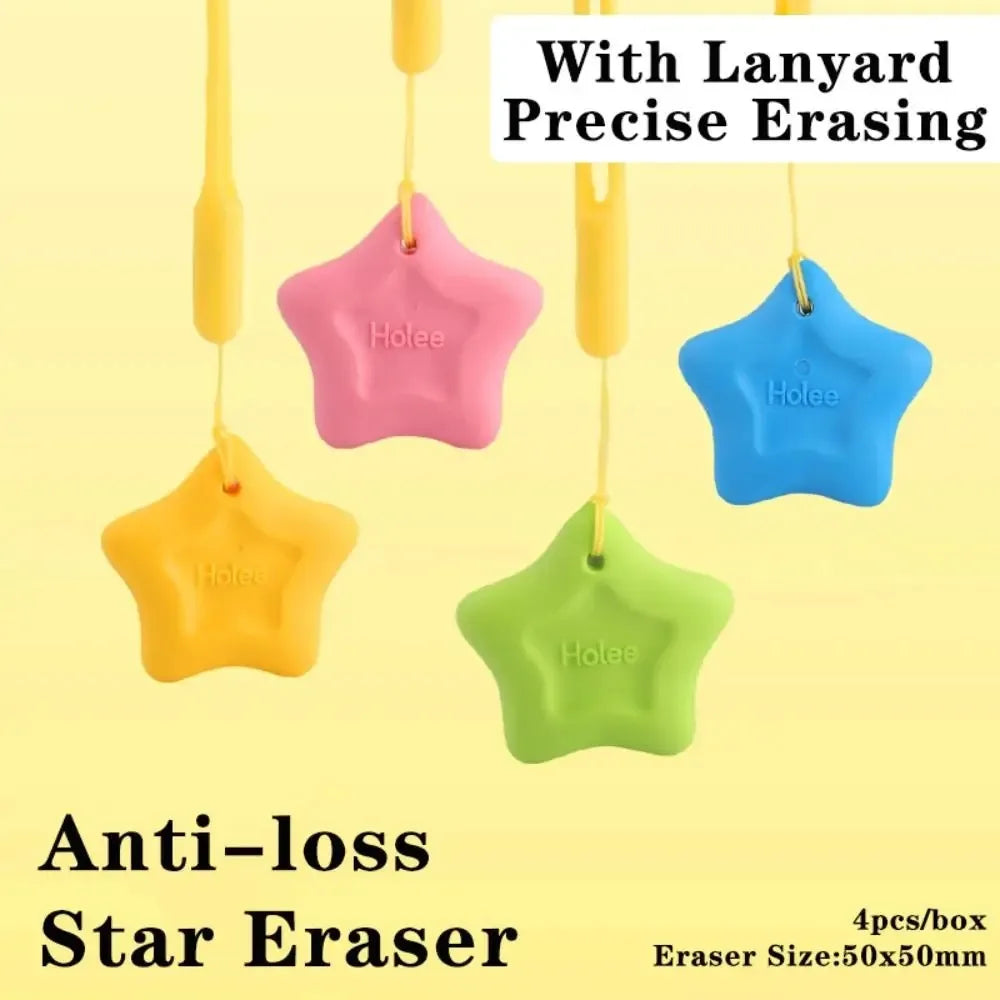 New Cute Star Erasers Set Anti Lost Lanyard School Stationery Durable Office Supplies Efficient Pencil Sketch Correction Rubber