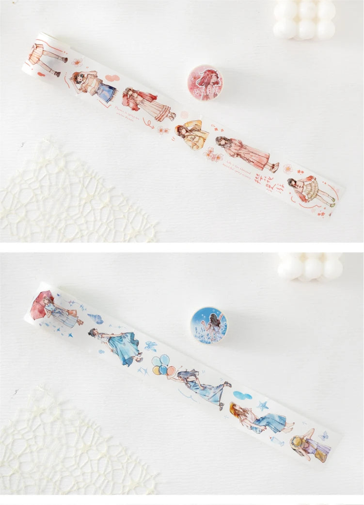 Journal Go 4.5x200cm Four Seasons Girl Tape DIY Scrapbooking Decor Photo Album Collage Junk Journal Planner Aesthetic Stickers