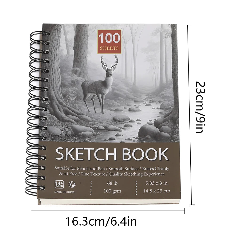 1PC 100-Sheets Sketch Book, Top Spiral Bound Sketch Pad,  (68lb/100gsm), Acid Free Art Sketchbook Artistic Draw