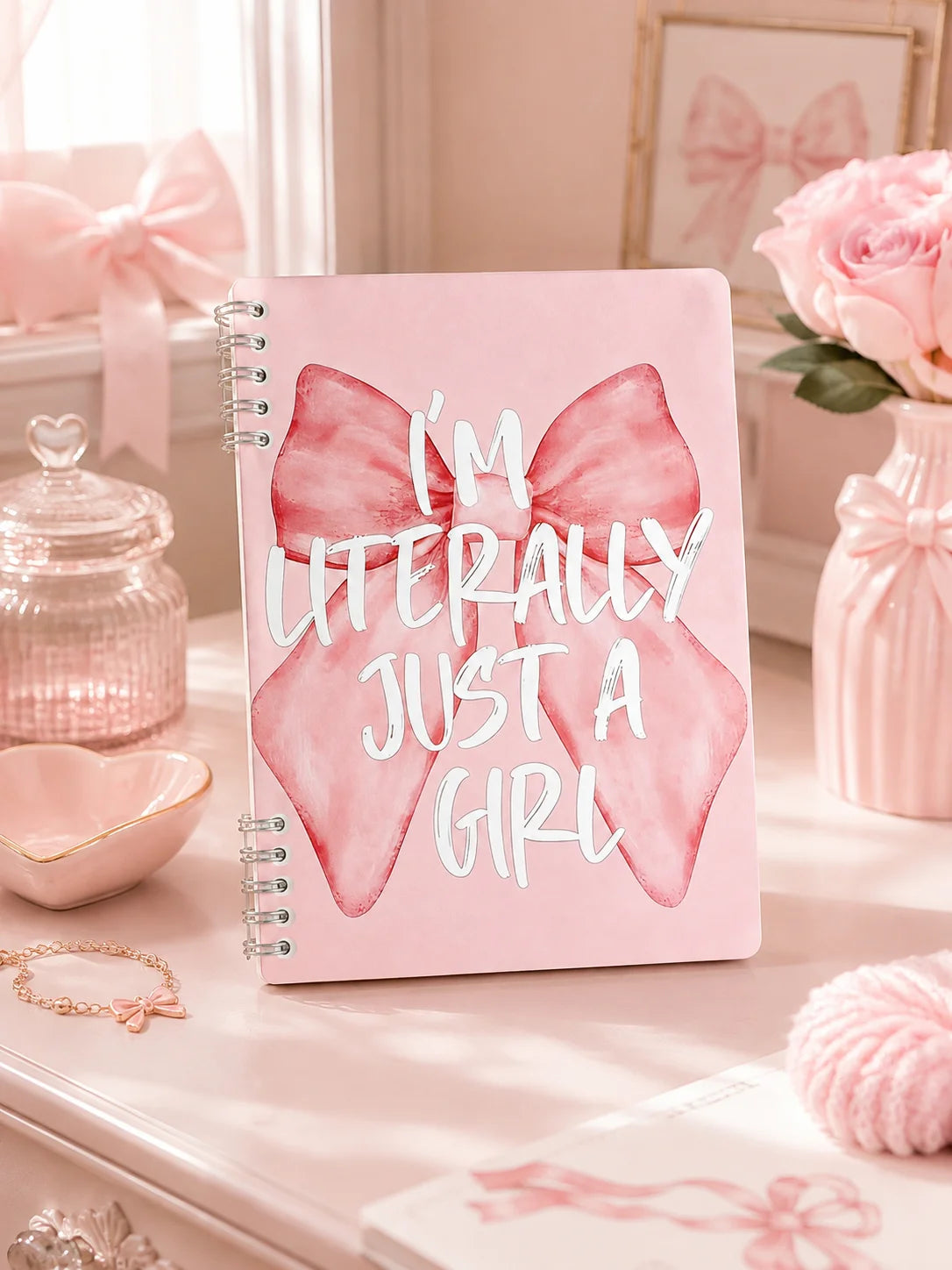 Spiral Notebook Pink Bow Design Notebook 120 Pages Refillable Lined Journal for Girls School Office Writing Stationery Gift