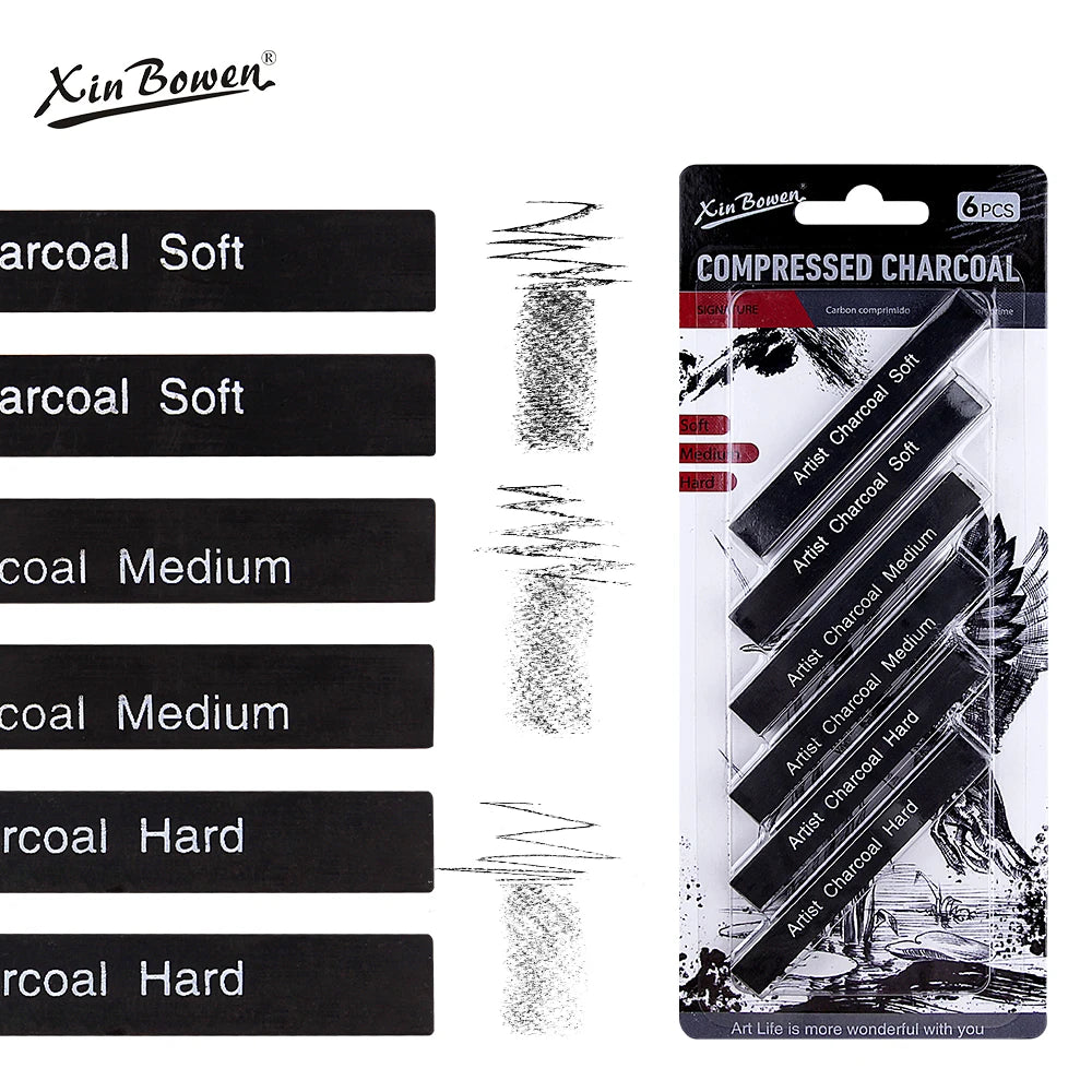 Graphite Sketch Wood Carbon Strip Set, Art Student Painting, Charcoal Pencil, Solid, Wholesale, 6Pcs