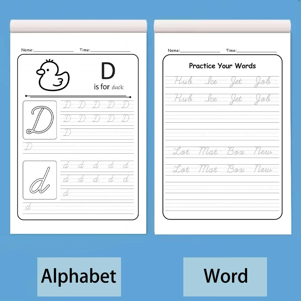 2 Books Cursive Calligraphy Handwriting Practice Copybook, The Content Includes Letters and Words, Sentence Practice Books