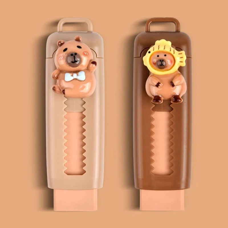 Capybara Eraser Cute Cartoon Bear Retractable Eraser Push-Pull Rubber Erasers Set For School Student Stationery Office Supplies