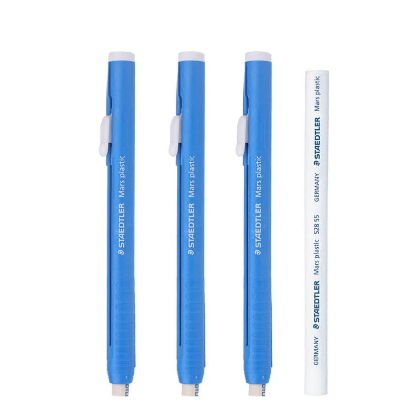 STAEDTLER Mars Plastic Eraser Pen with Refillable Holder,Smudge-Free & Tear-Free Precision, Retractable Design with Clip, Blue