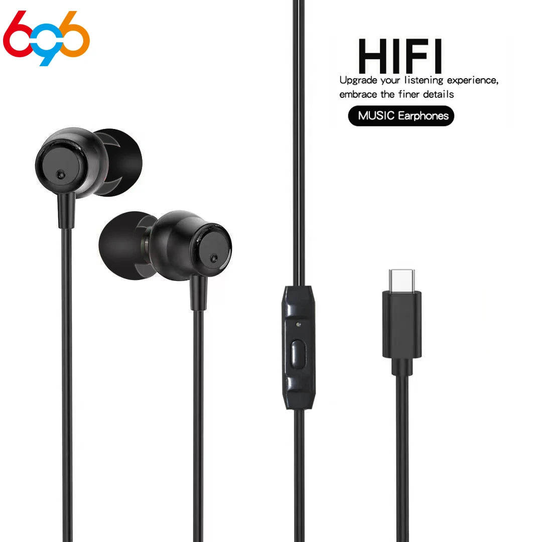 696 Portable Wired In Ear Headphones HD Calling Earphones Clear Sound Quality Music Playing TYPE-C Universal Headset