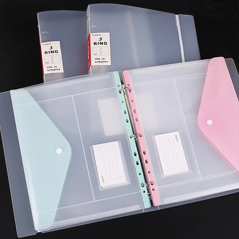 6pcs Expandable Binder Pockets - 11 Holes for 2/3/4 Ring Binders, Side-Opening Plastic Folders with Snap Button
